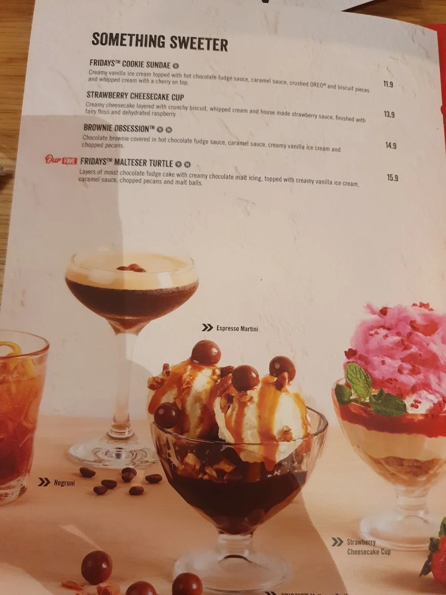 Menu, TGI Fridays Doncaster