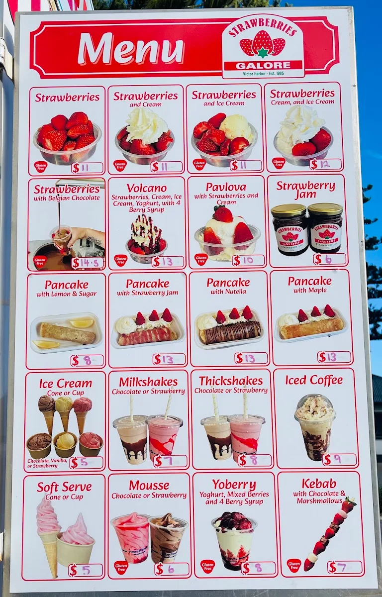 Menu, Strawberries Ice Cream Cappuccino And Pancakes