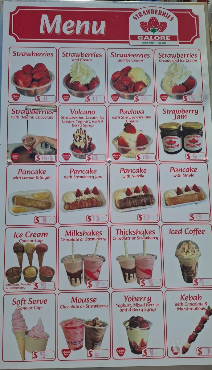 Menu, Strawberries Ice Cream Cappuccino And Pancakes