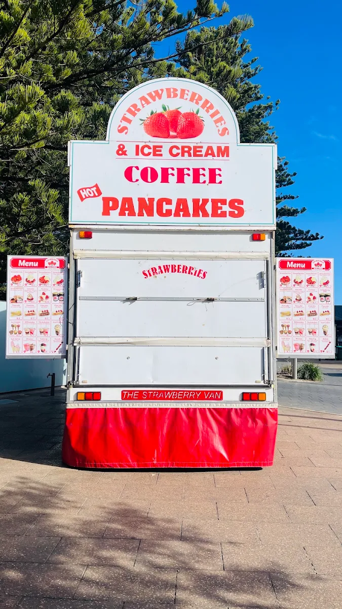 Menu, Strawberries Ice Cream Cappuccino And Pancakes