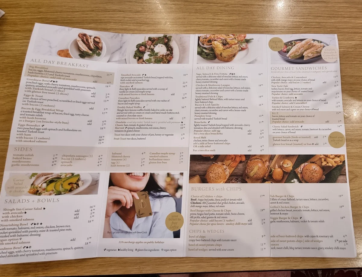 Menu, Shingle Inn Brookside