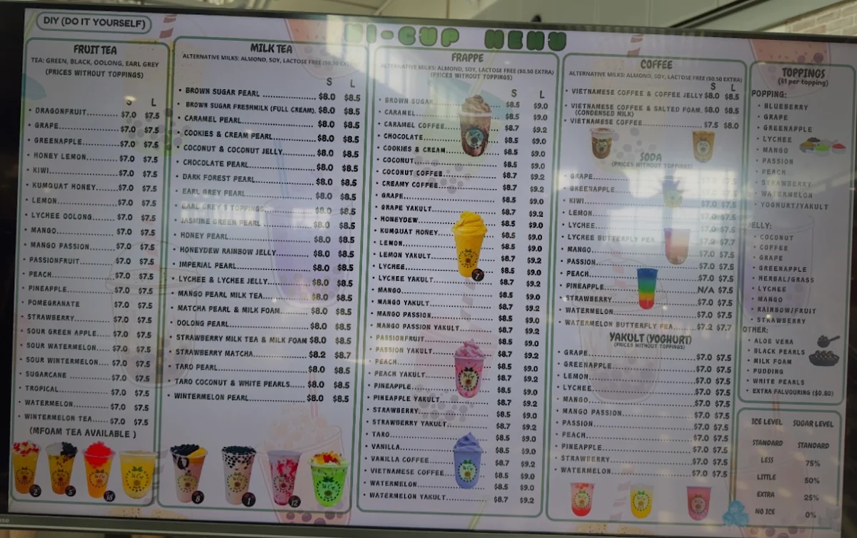 Menu, Hi Cup Bubble Tea Caneland, MACKAY