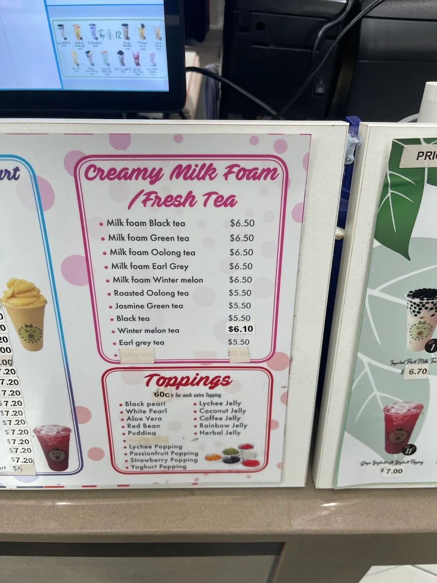 Menu, Hi Cup Bubble Tea Caneland, MACKAY