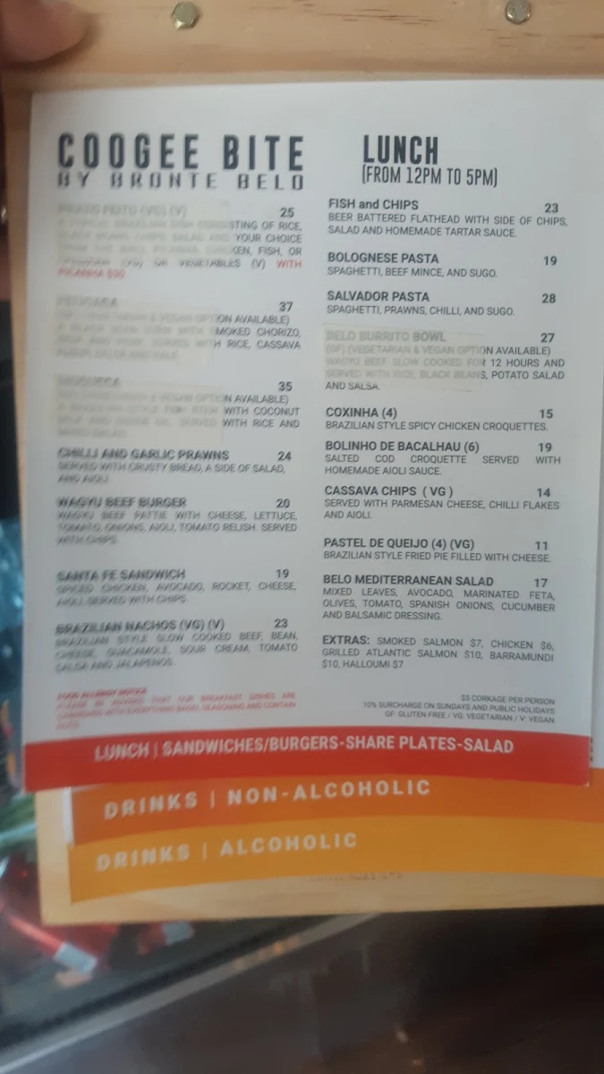 Menu, Coogee Pavilion Rooftop