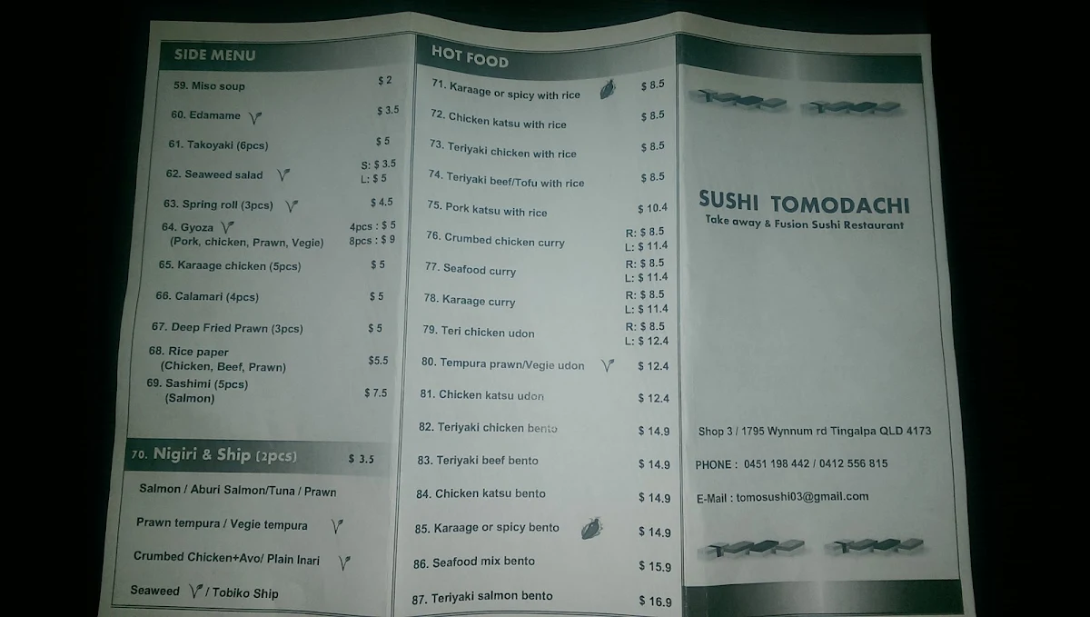 Menu, Komo Sushi