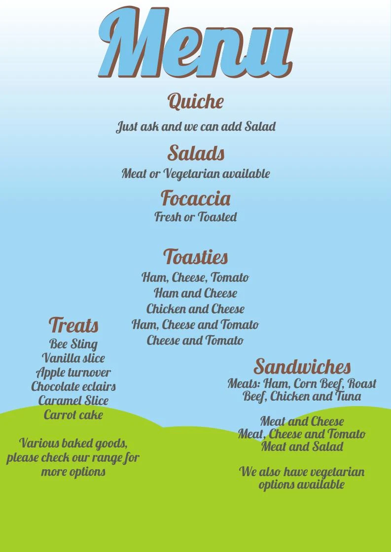 Menu, Platypus Bakehouse