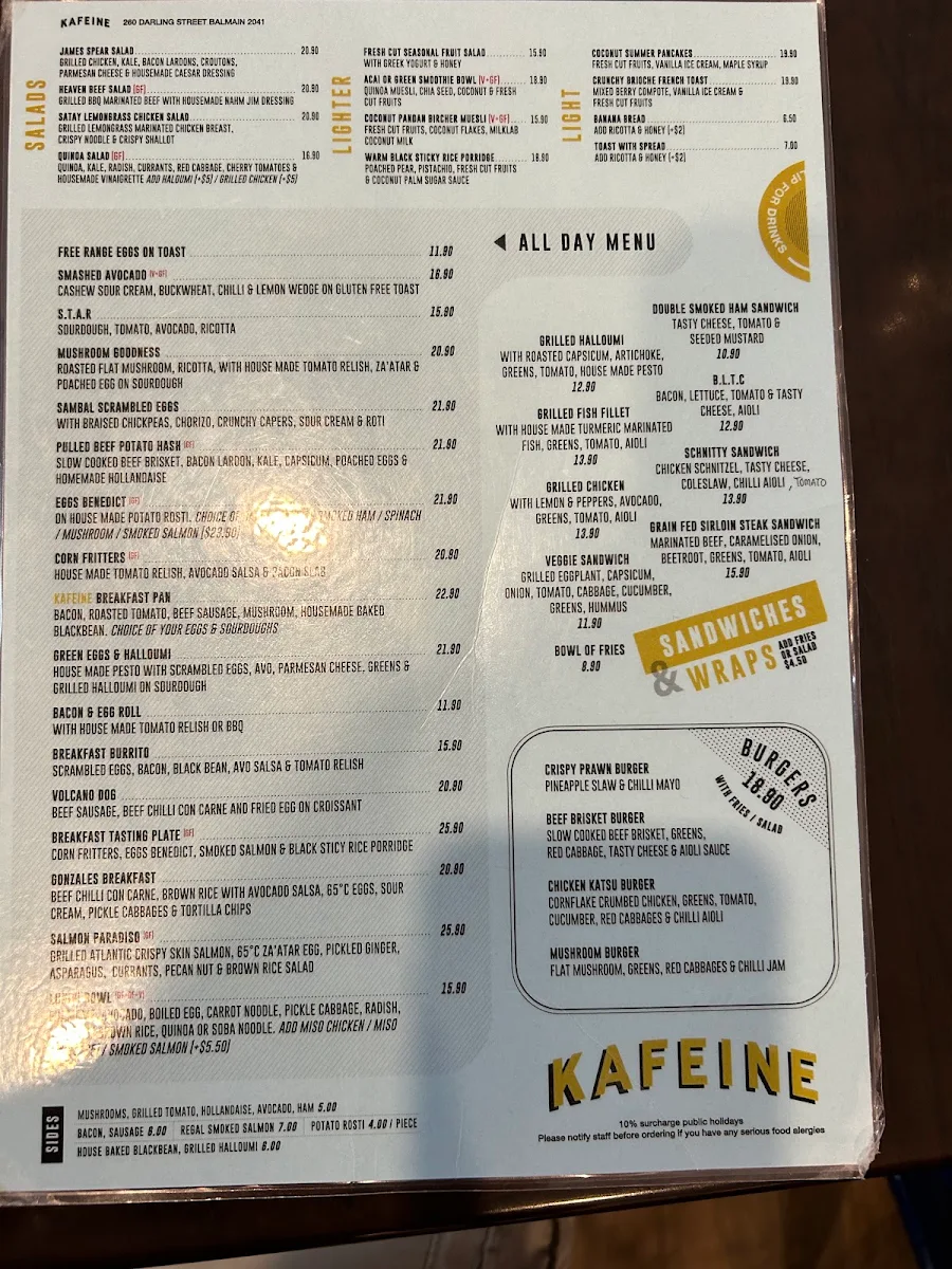 Menu, Kafeine