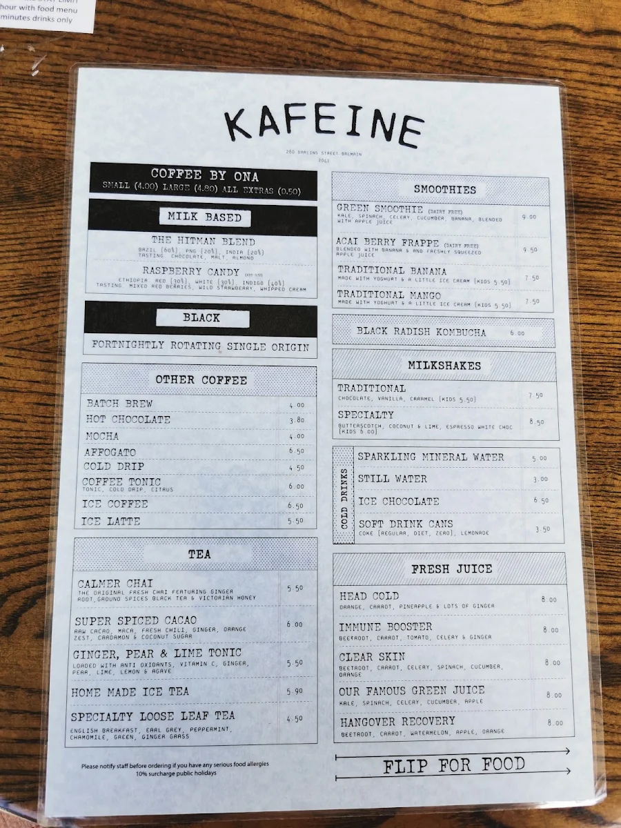 Menu, Kafeine