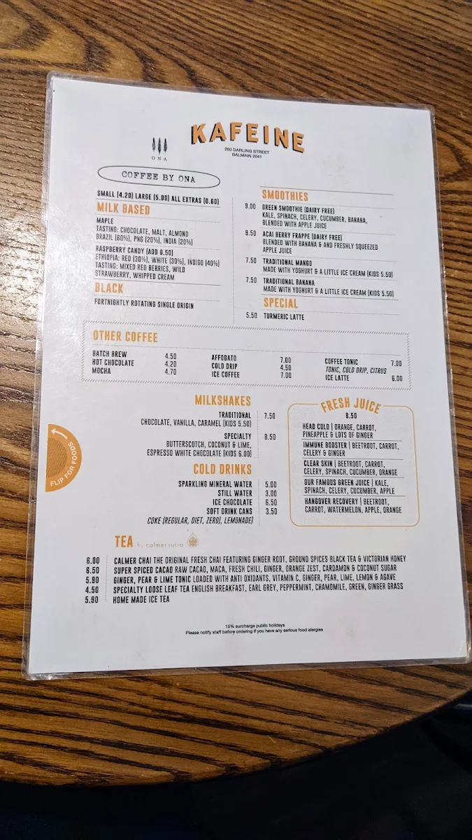 Menu, Kafeine