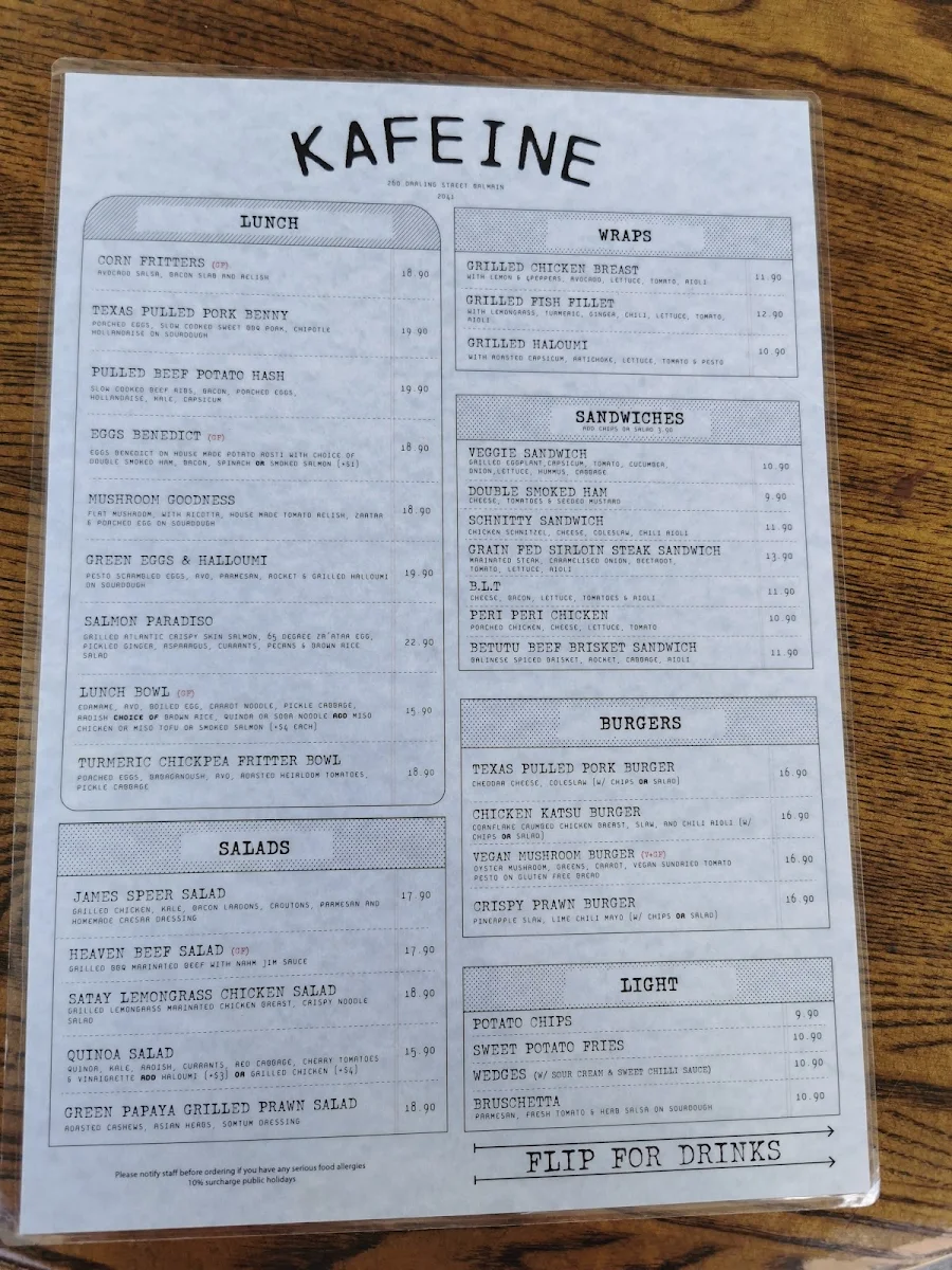 Menu, Kafeine