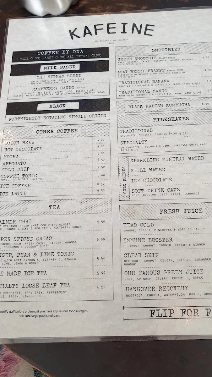 Menu, Kafeine
