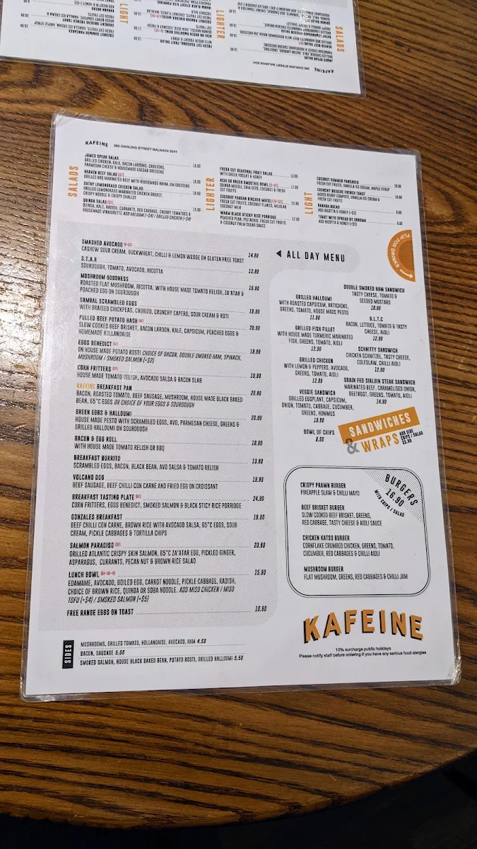 Menu, Kafeine