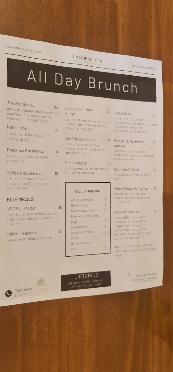 Menu, Vintage Chef Co Cafe @ Starplex
