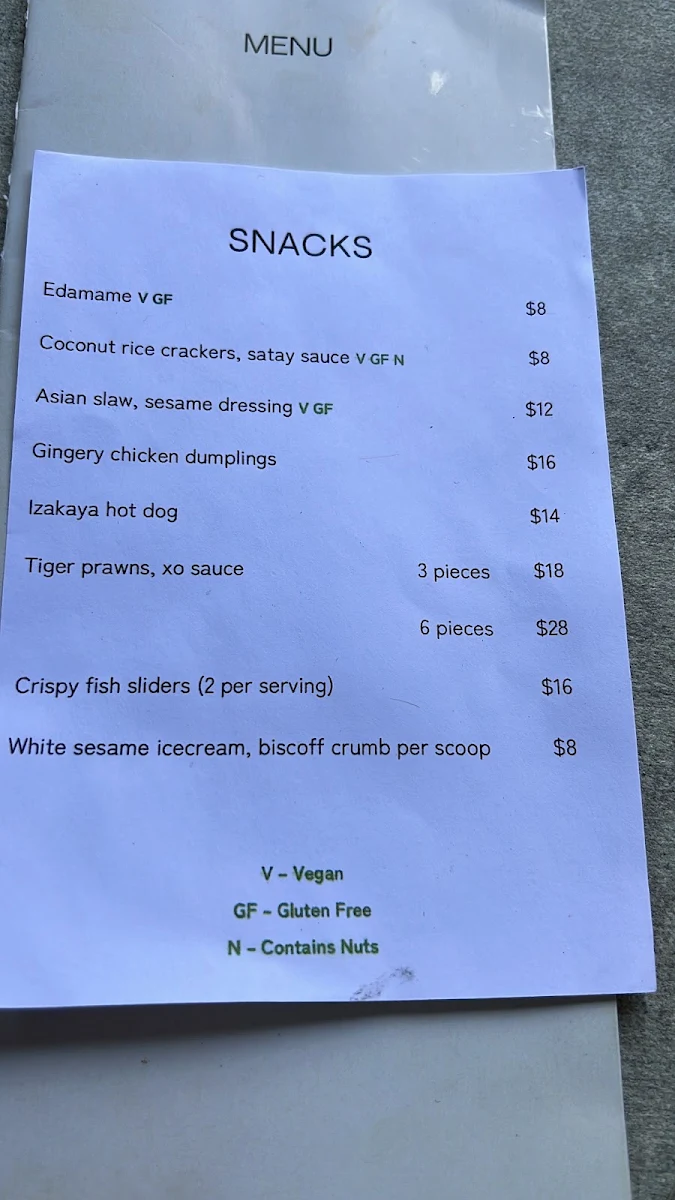 Menu, Gracie