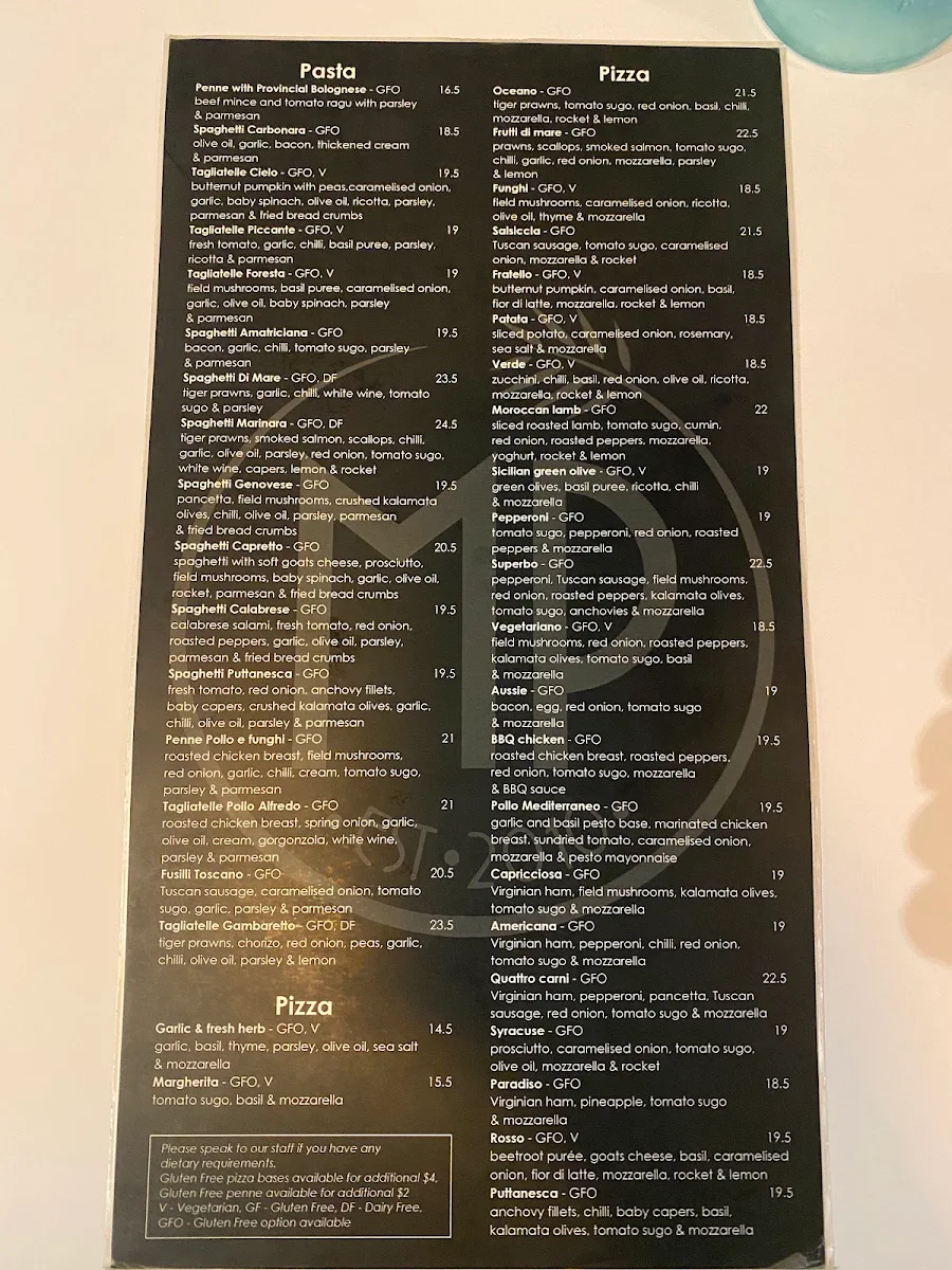 Menu, Motorino Pizzeria