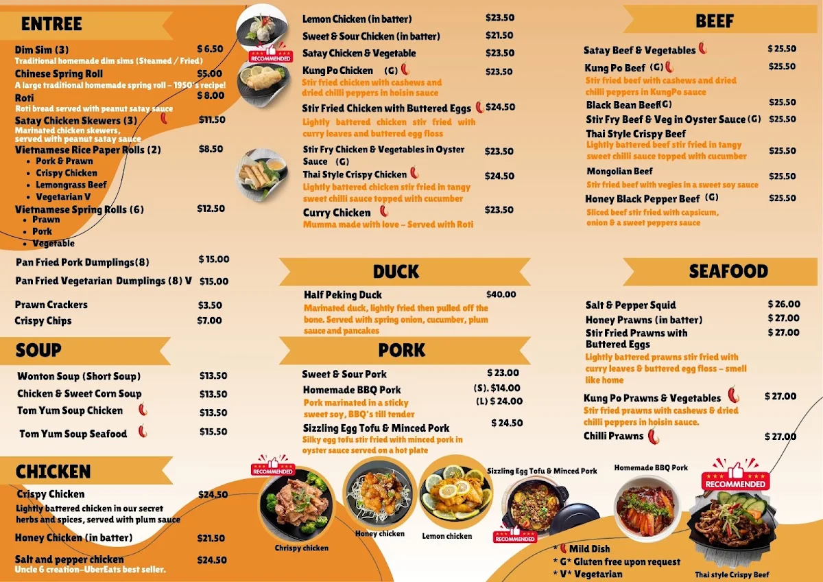 Menu, Fong's Kitchen - Williamstown