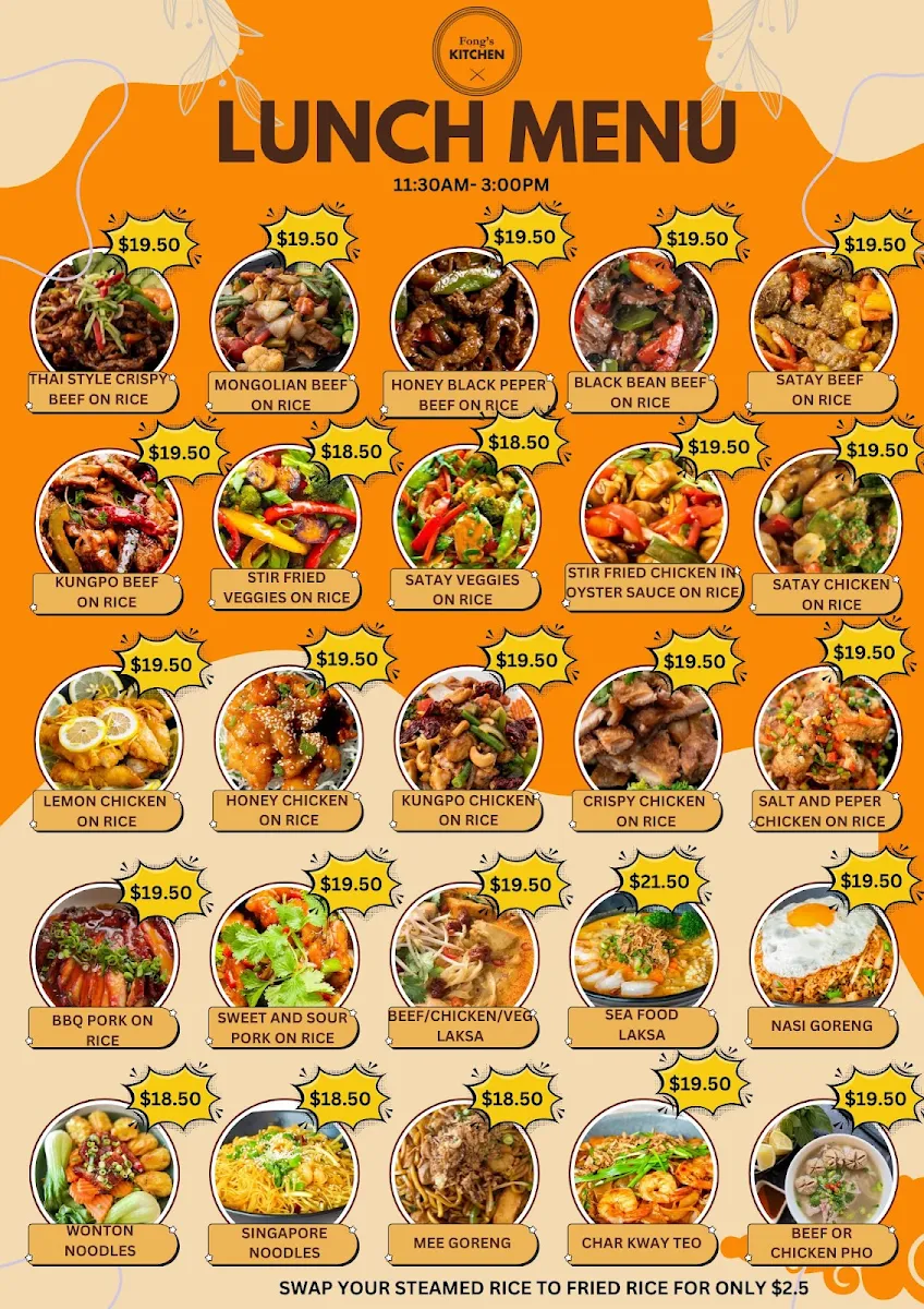 Menu, Fong's Kitchen - Williamstown