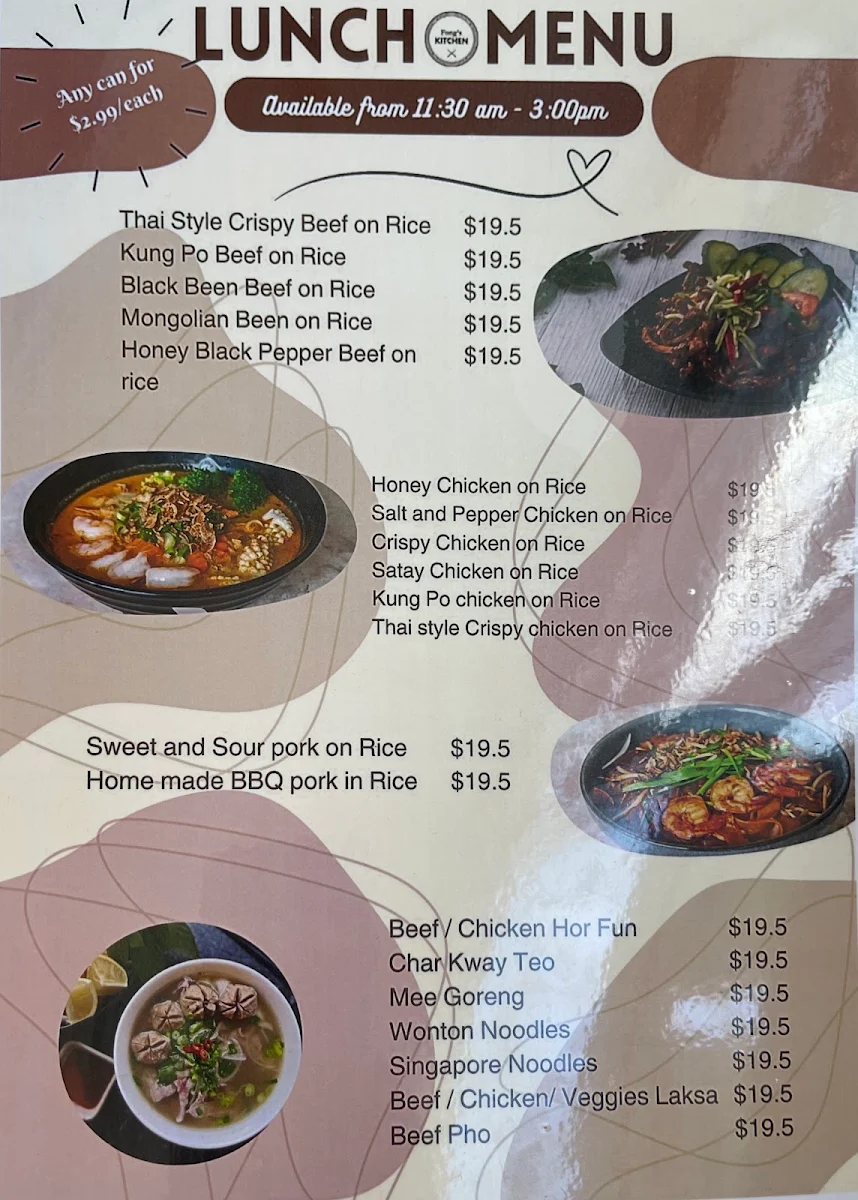Menu, Fong's Kitchen - Williamstown