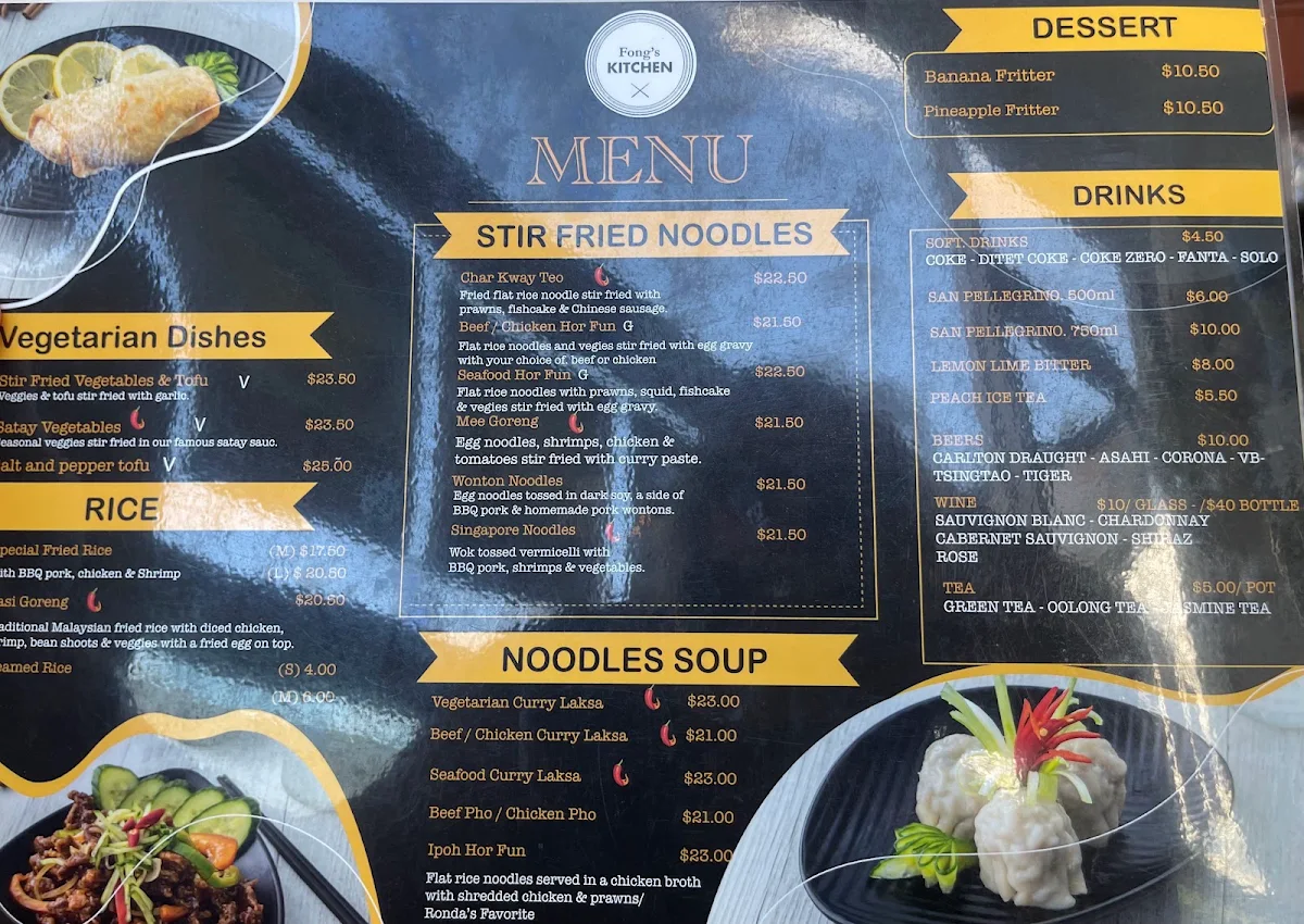 Menu, Fong's Kitchen - Williamstown