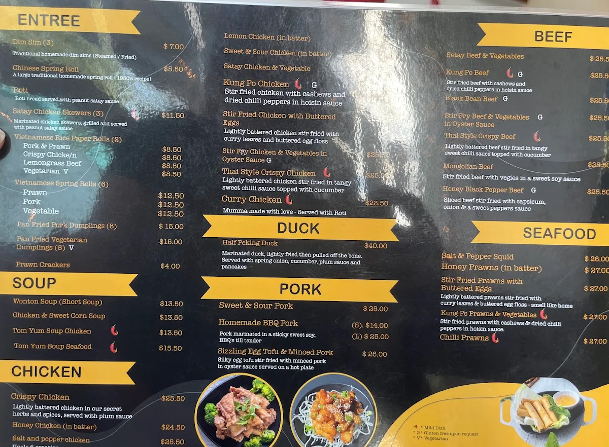 Menu, Fong's Kitchen - Williamstown