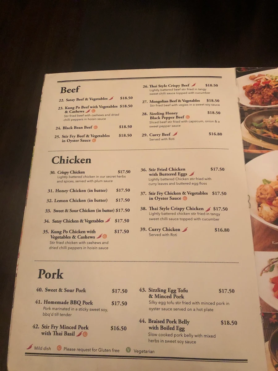 Menu, Fong's Kitchen - Williamstown