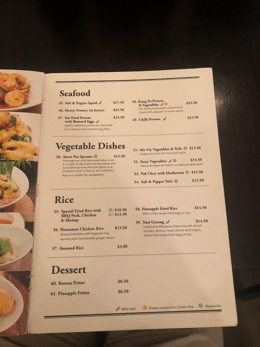 Menu, Fong's Kitchen - Williamstown