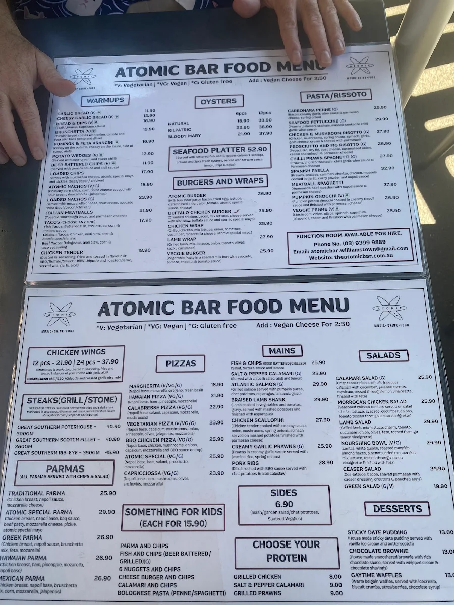 Menu, Atomic Bar