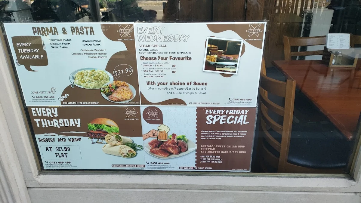 Menu, Atomic Bar