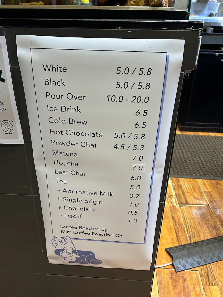 Menu, Come Back to Earth Coffee Brewers