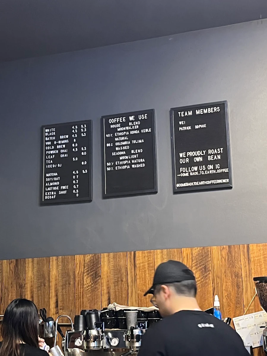 Menu, Come Back to Earth Coffee Brewers