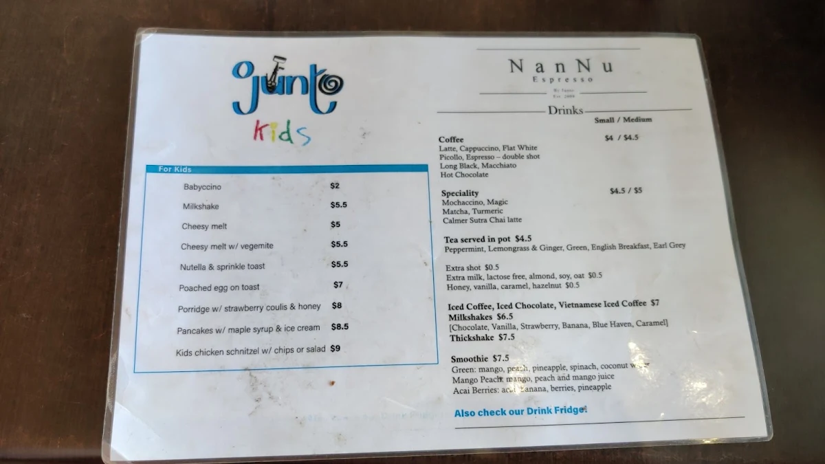 Menu, JUNTO Cafe