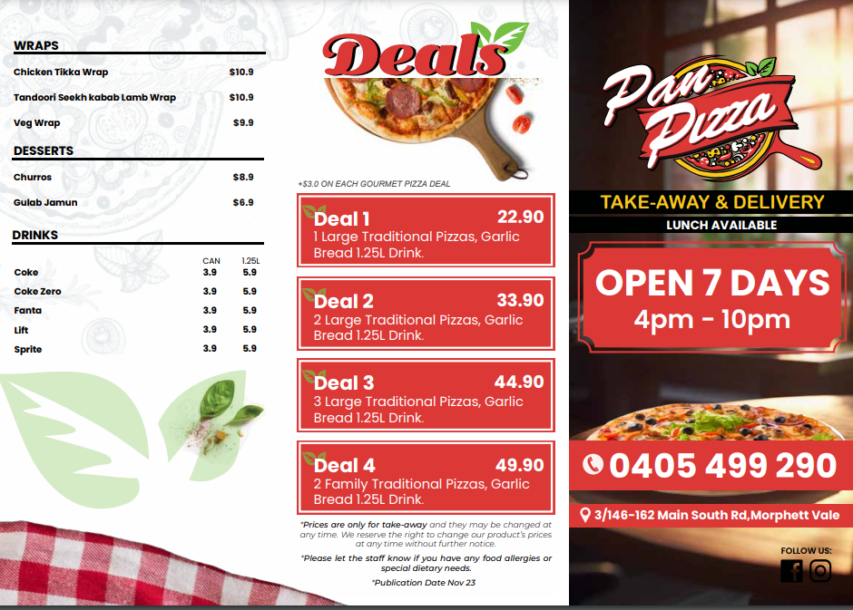 Menu, Pan Pizza