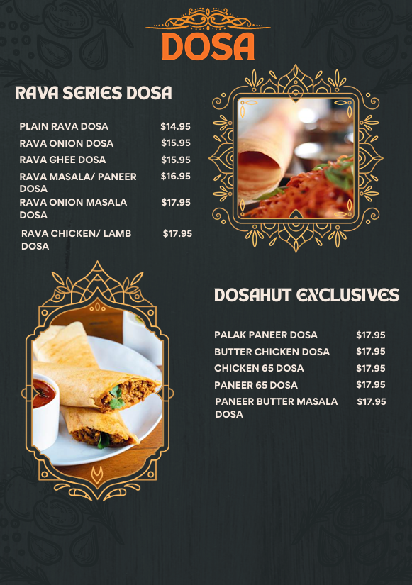 Menu, DosaHut Indian Multi Cuisine Dural