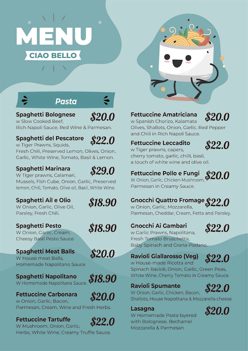 Menu, Ciao Bello