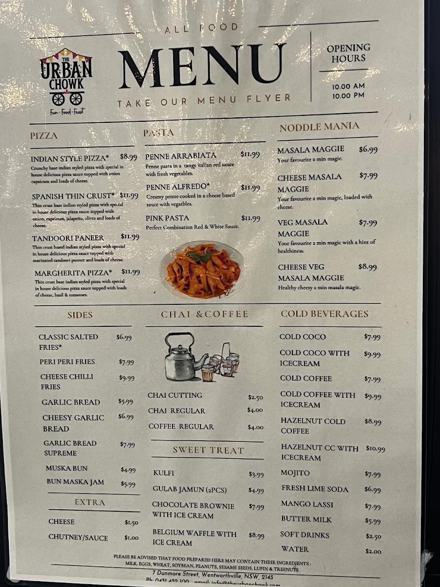 Menu, The Urban Chowk, Indian Restaurant Wentworthville