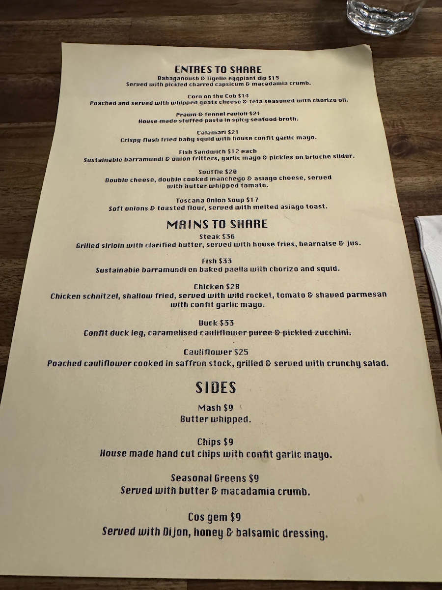 Menu, Wellington Road Bistro