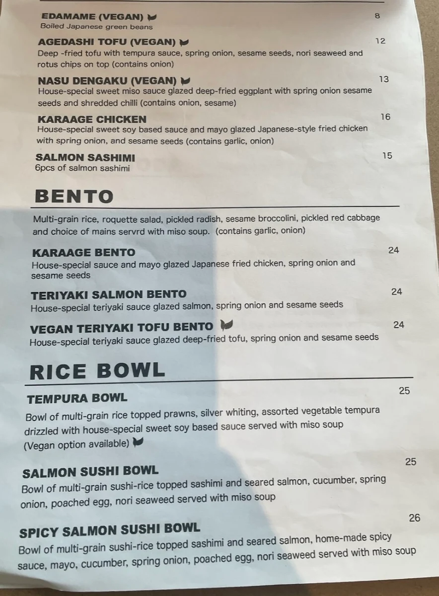 Menu, Shimbashi Soba & Sake Bar - Carlton North