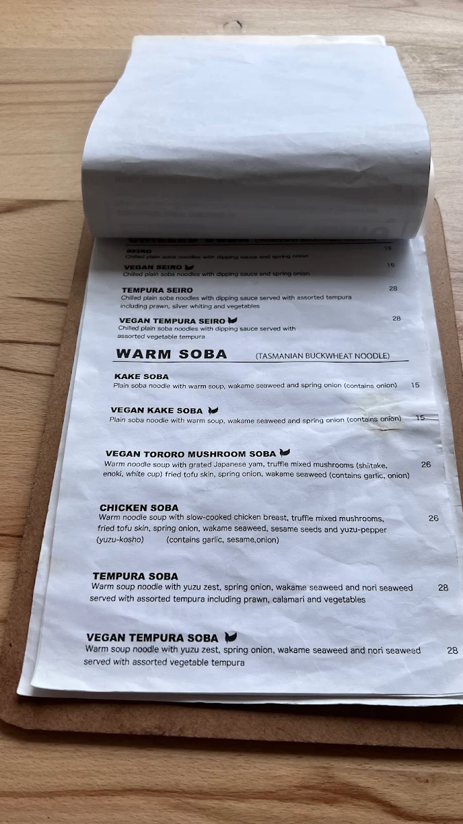 Menu, Shimbashi Soba & Sake Bar - Carlton North