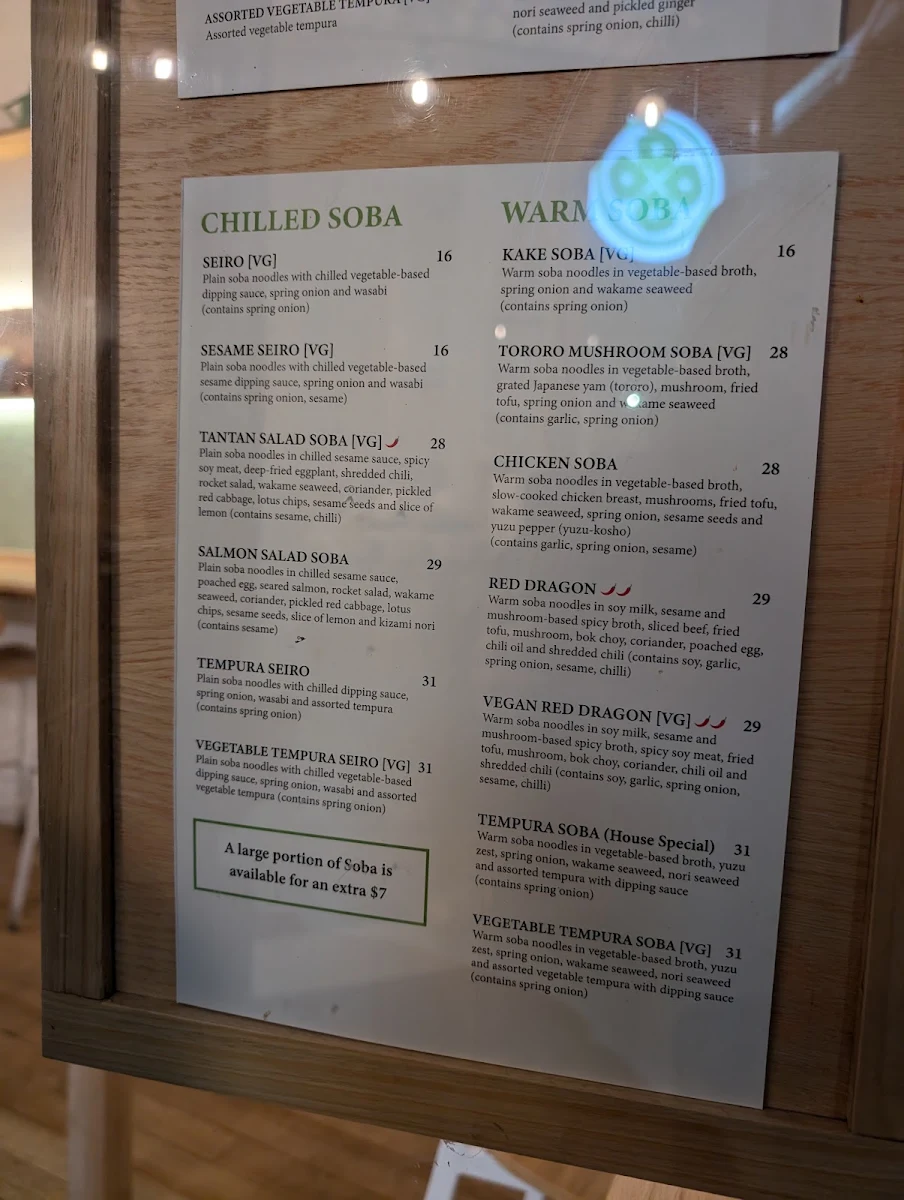 Menu, Shimbashi Soba & Sake Bar - Carlton North