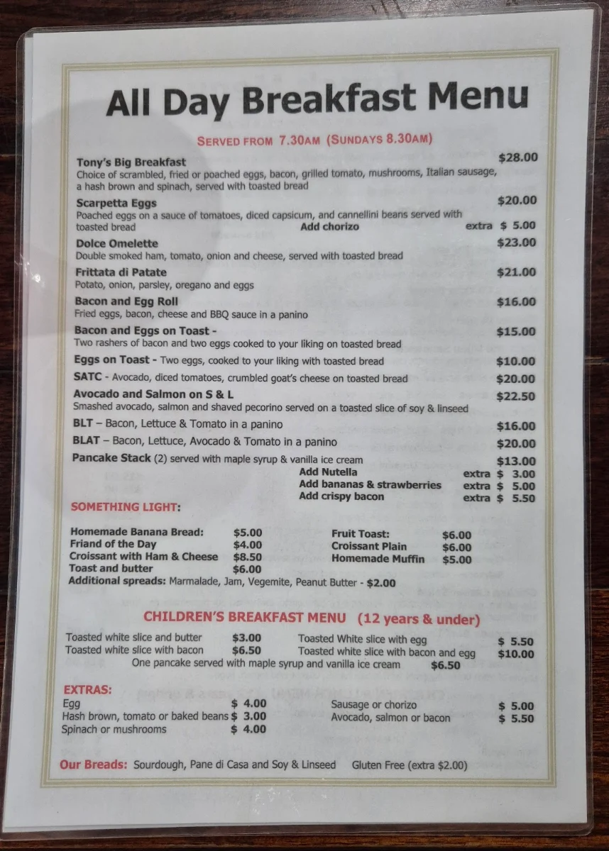 Menu, Carmel's