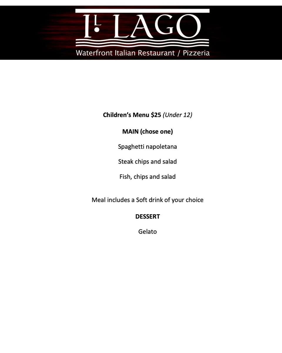 Menu, Il Lago Italian Restaurant