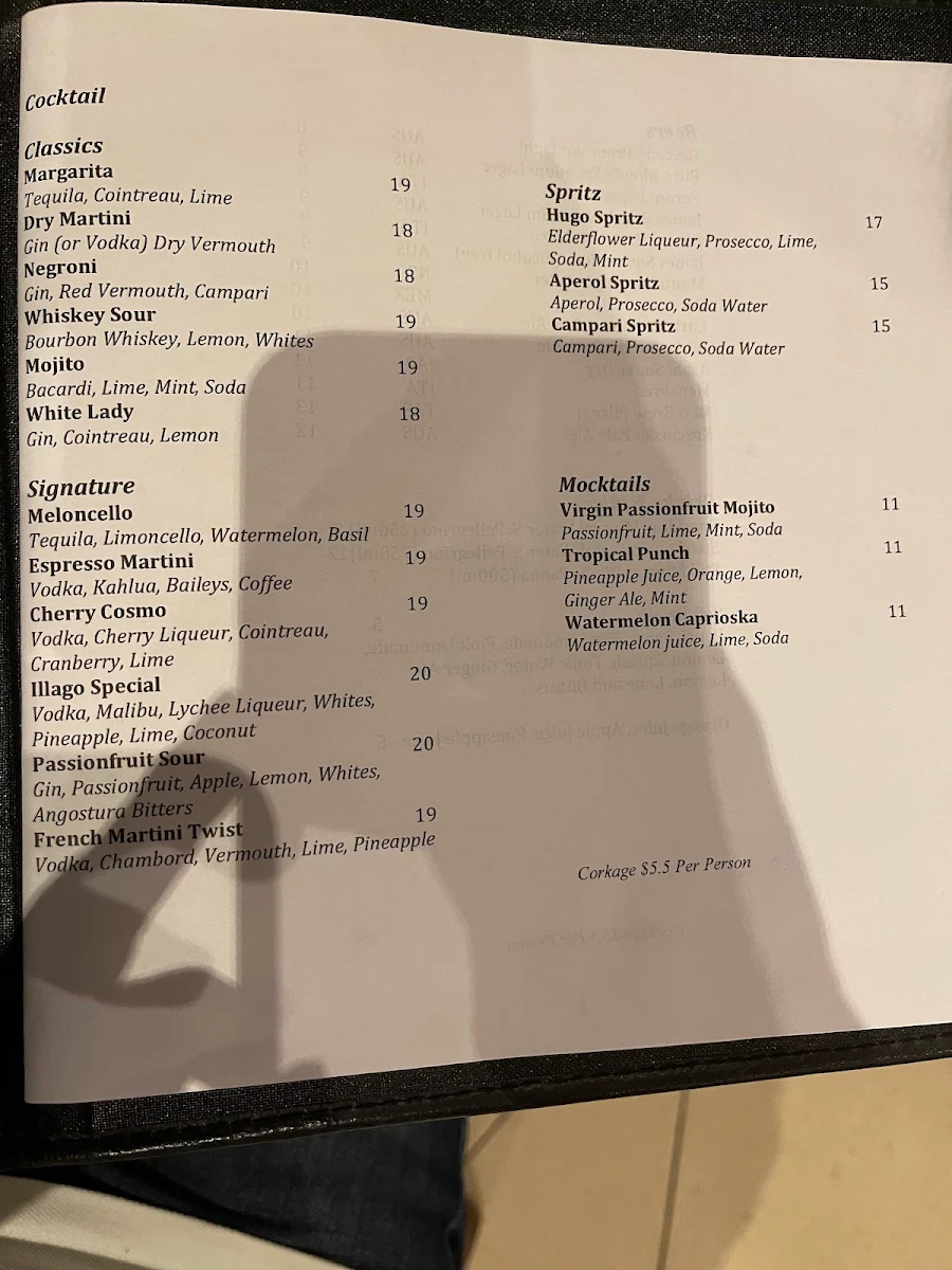 Menu, Il Lago Italian Restaurant