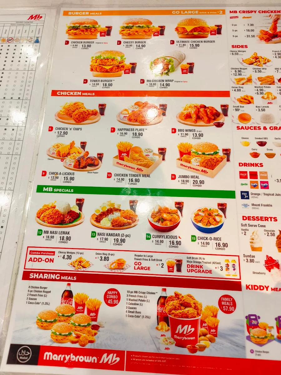 Menu, Marrybrown Craigieburn
