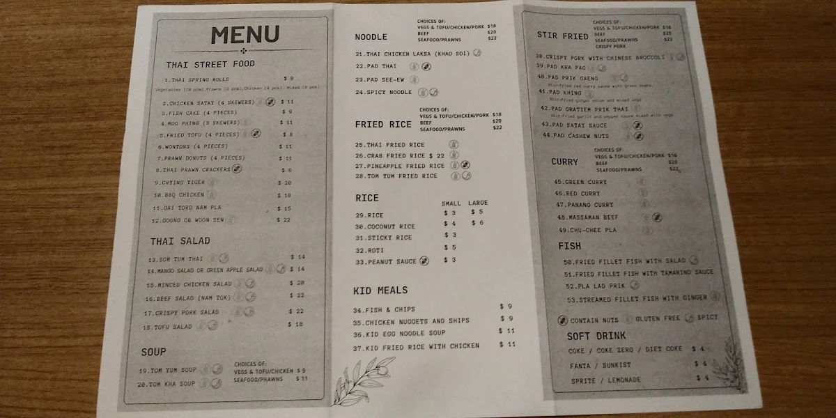 Menu, Bangkok House Woodend
