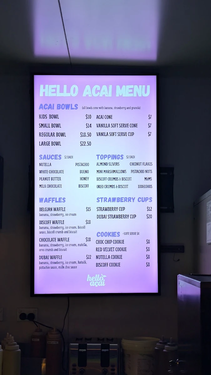 Menu, Hello Açai