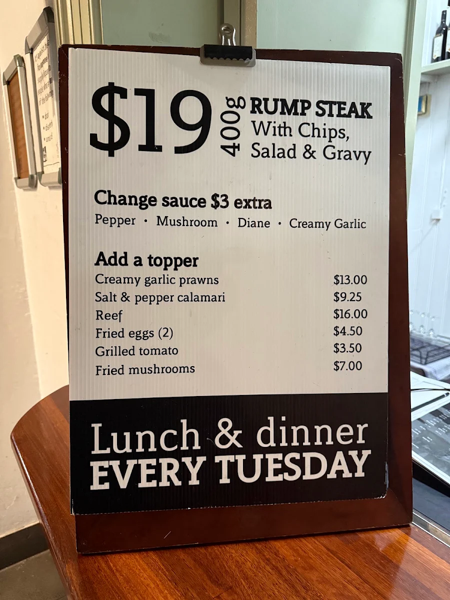 Menu, Australian Hotel