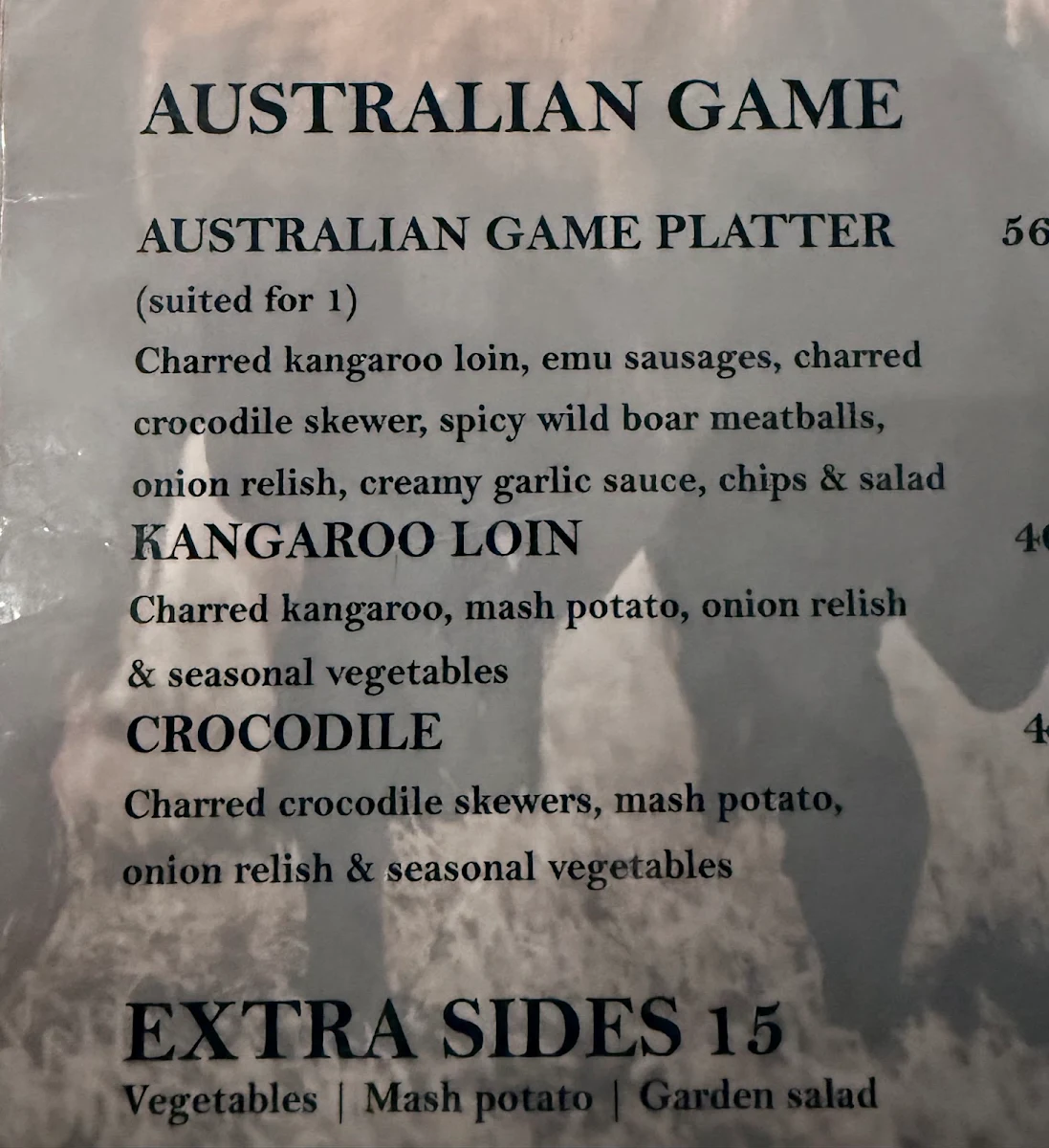 Menu, KC's Bar & Grill