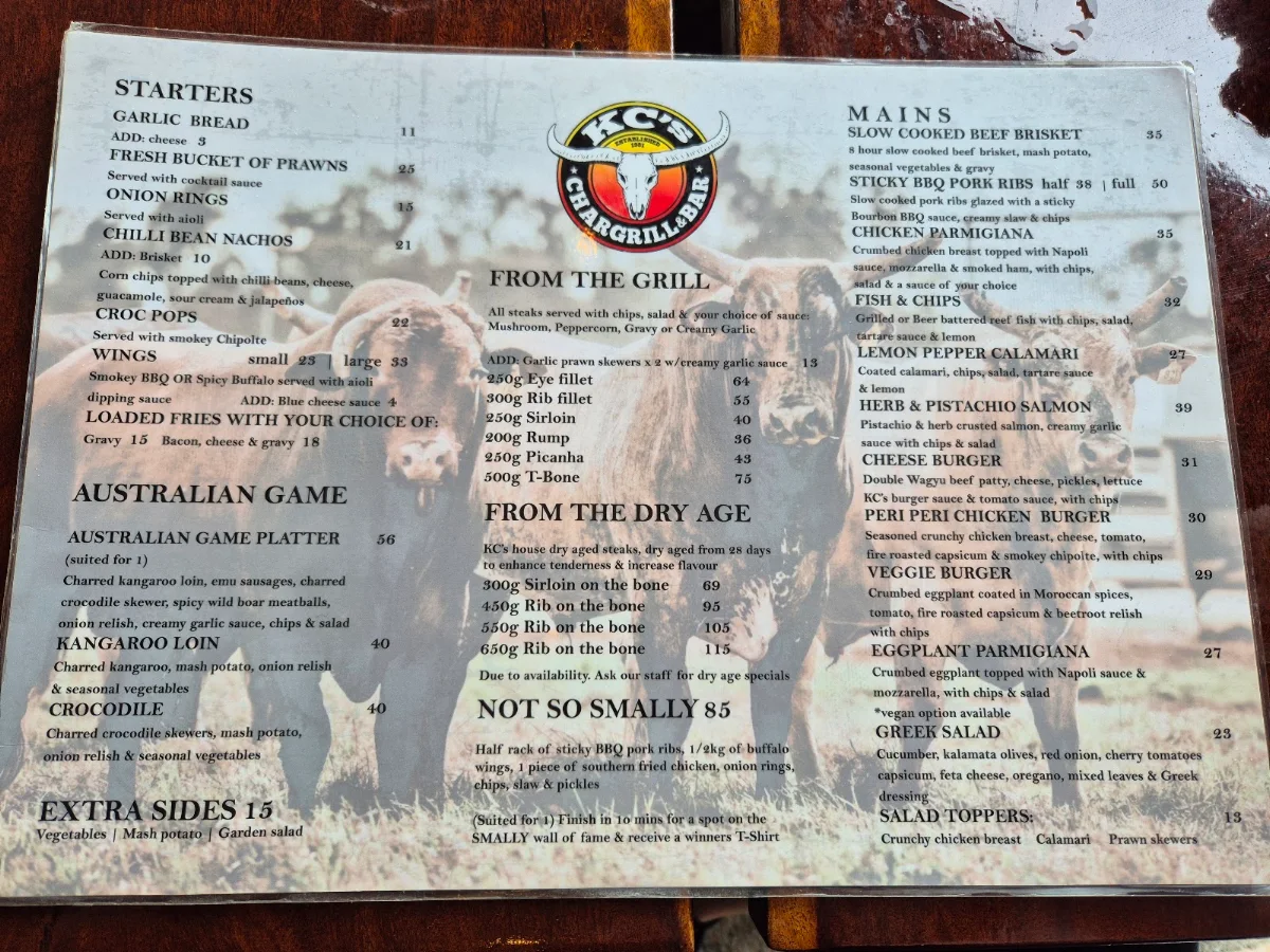Menu, KC's Bar & Grill
