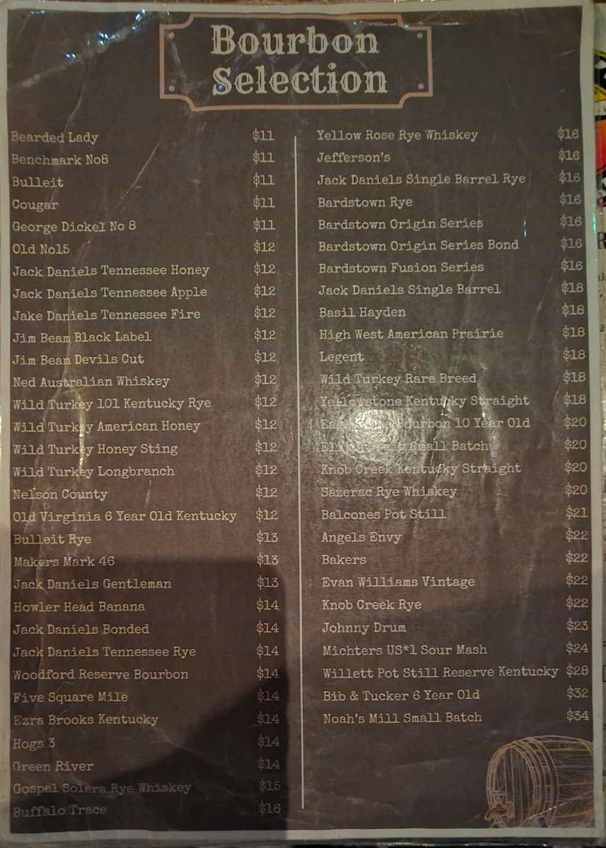 Menu, KC's Bar & Grill