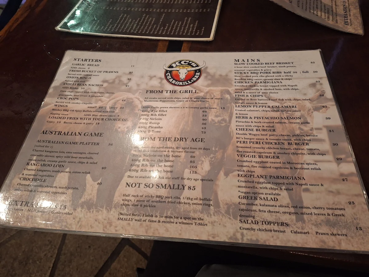 Menu, KC's Bar & Grill